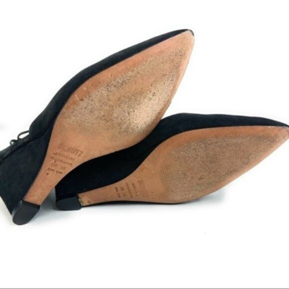 Schutz Black Suede Lace Up Wedges Pointed Toe - Picture 6 of 7